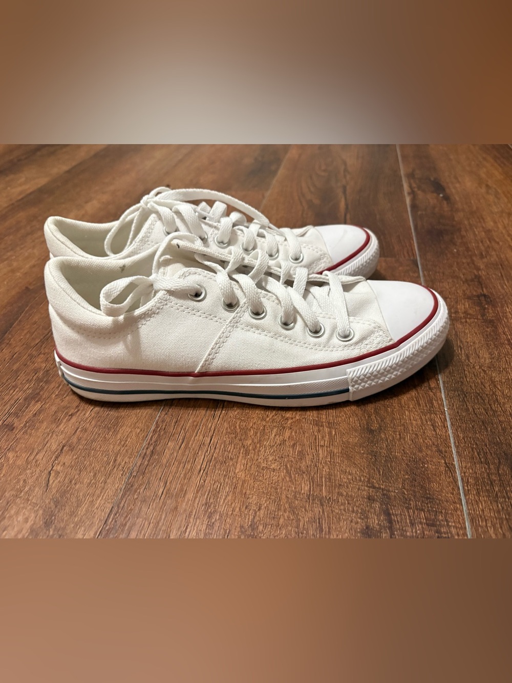 Converse White Canvas Low-Top Sneakers with Red & Navy Trim